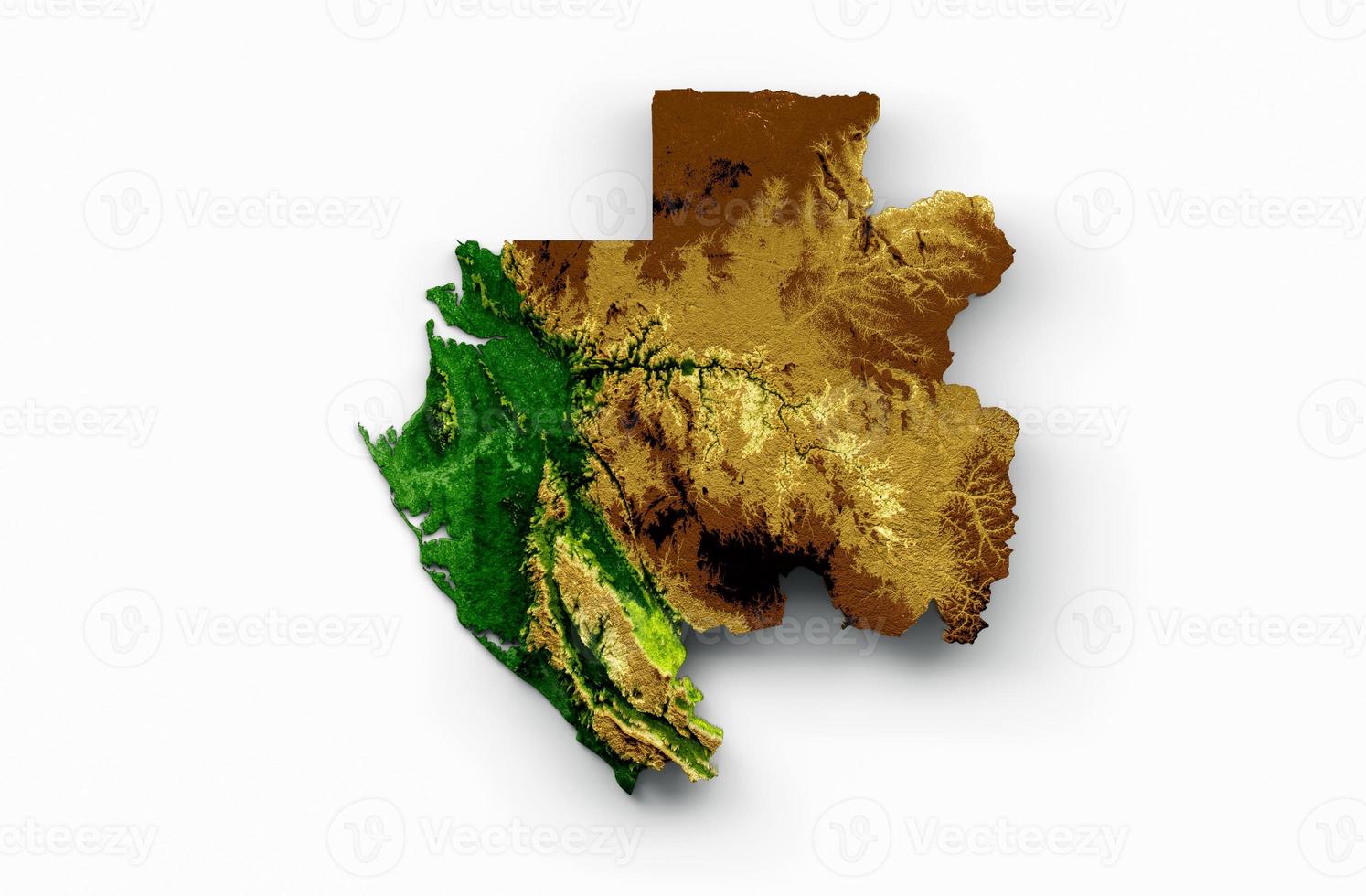 Gabon Map Shaded relief Color Height map on white Background 3d illustration photo