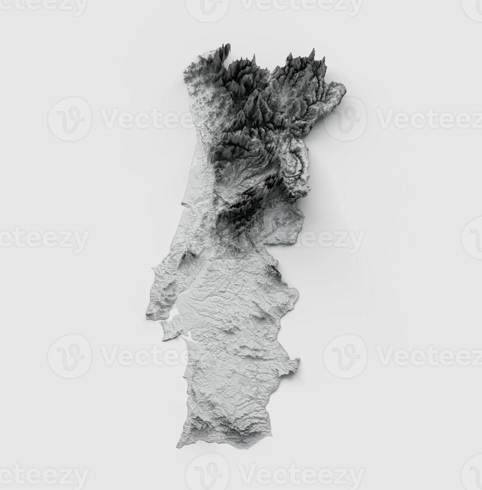 Portugal Map Portugal Flag Shaded relief Color Height map on white Background 3d illustration photo