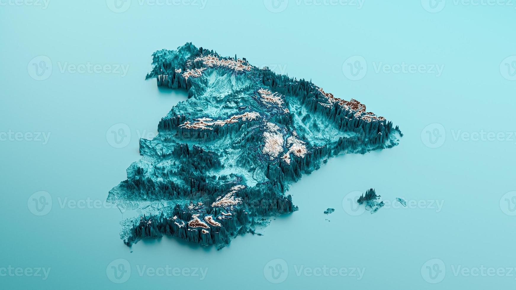 Topographic Spain Map Hypsometric Spanish Elevation tint Spectral Shaded relief map 3d illustration photo