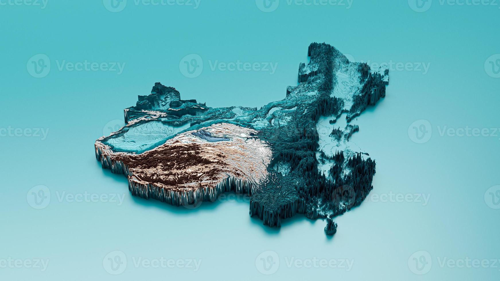 Topographic China Map Hypsometric Chinese Elevation tint Spectral Shaded relief map 3d illustration photo