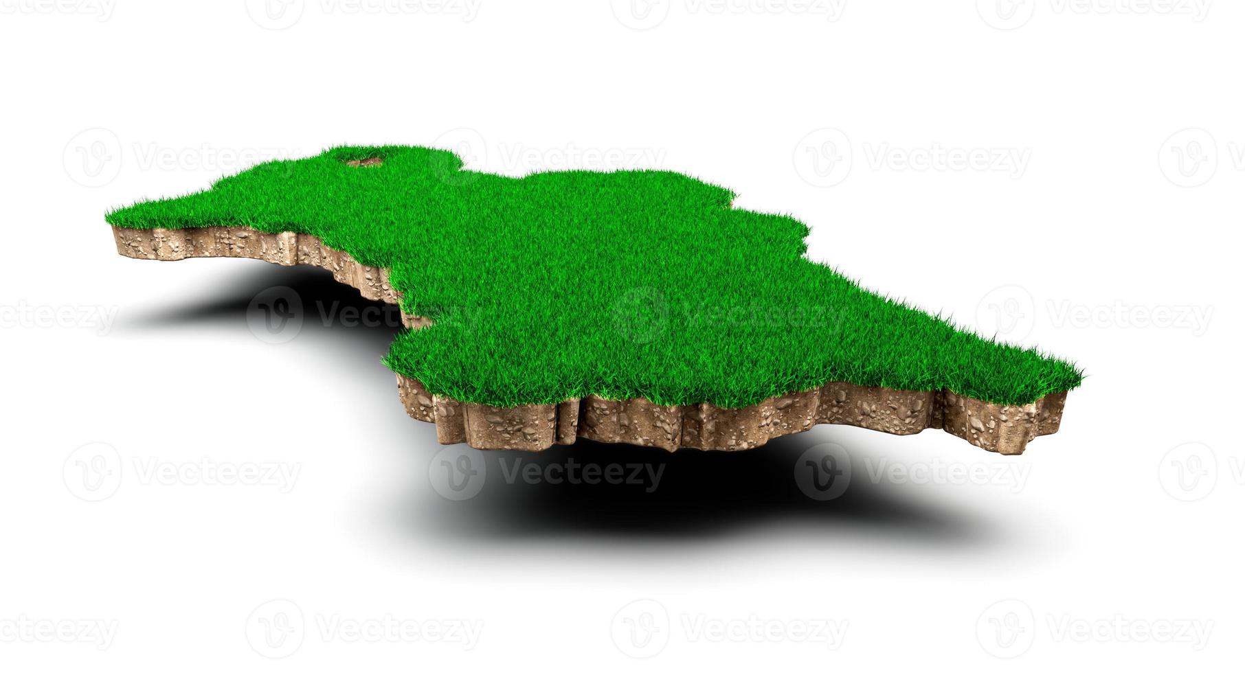 Turkmenistan Map soil land geology cross section with green grass and Rock ground texture 3d illustration photo