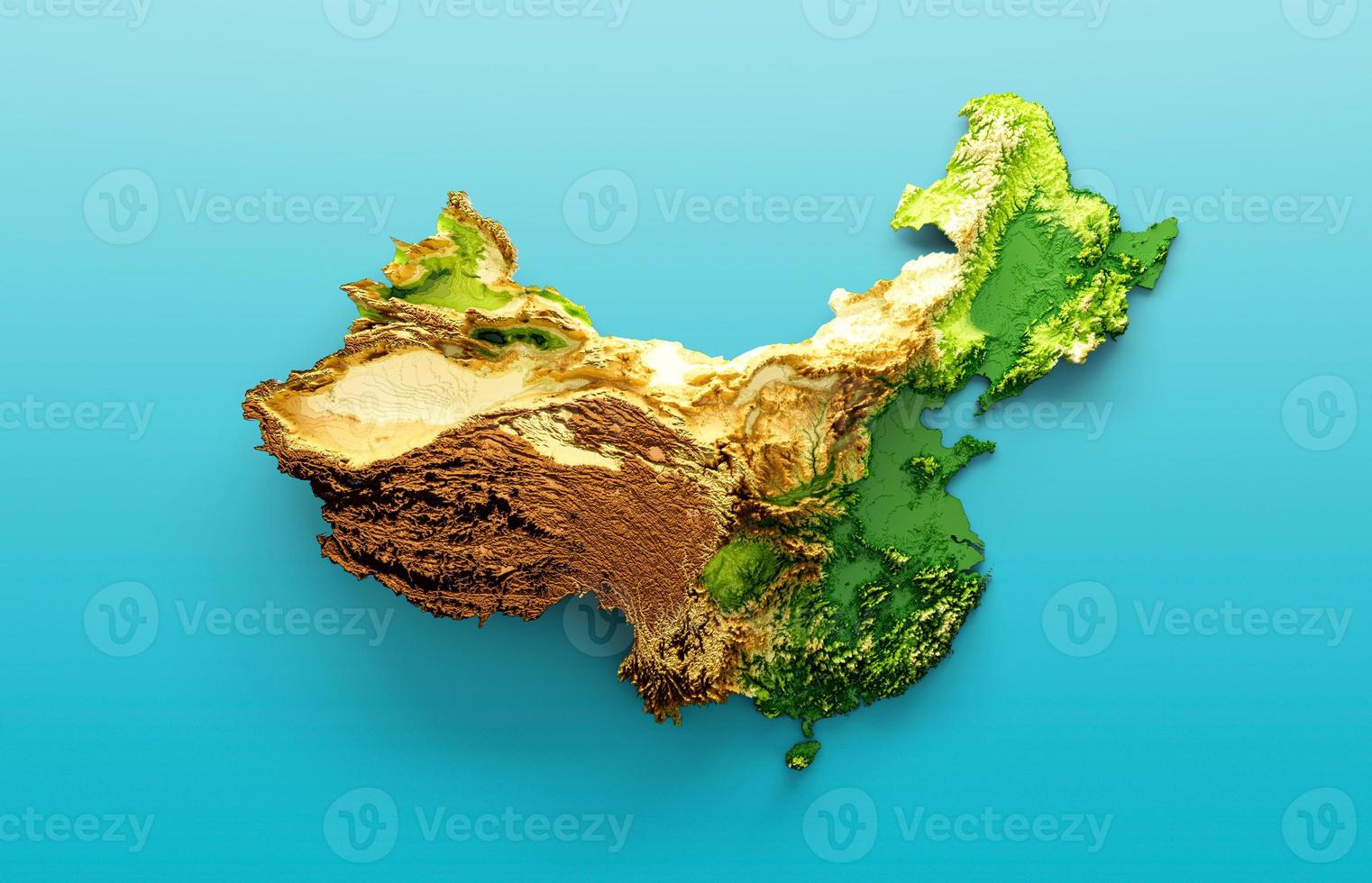 China Map Shaded relief Color Height map on the sea Blue Background 3d illustration photo