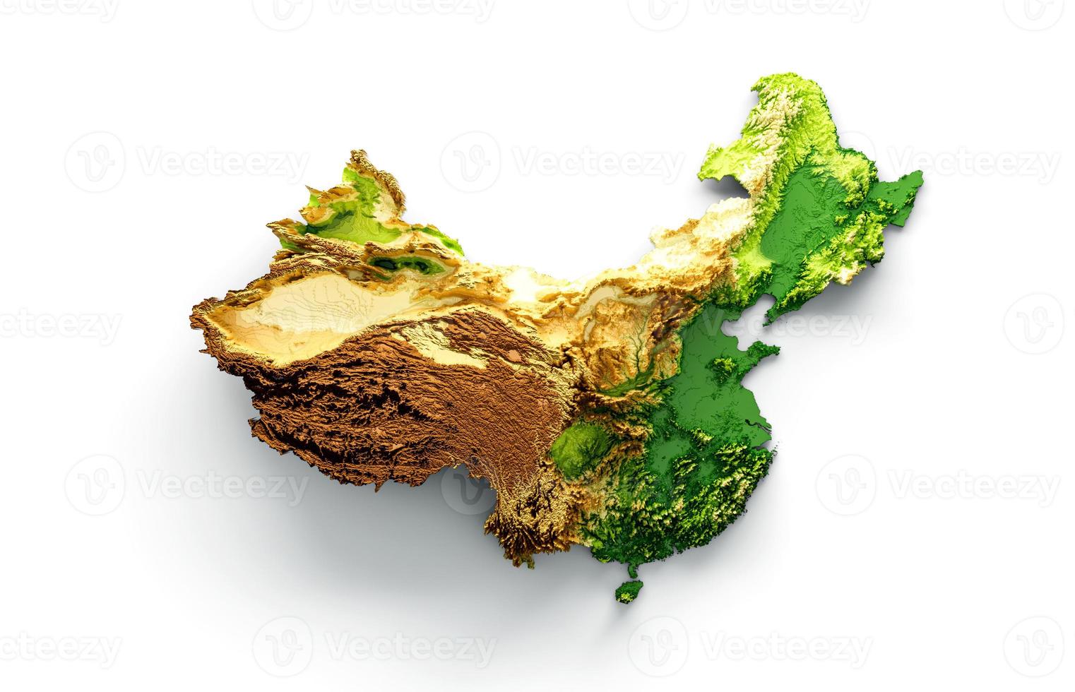 China Map Shaded relief Color Height map on the sea Blue Background 3d illustration photo