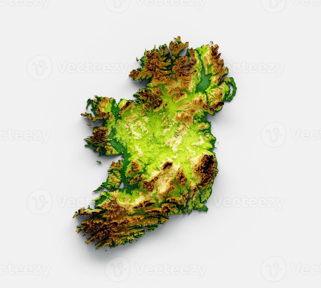 Ireland Map Shaded relief Color Height map on white Background 3d illustration photo