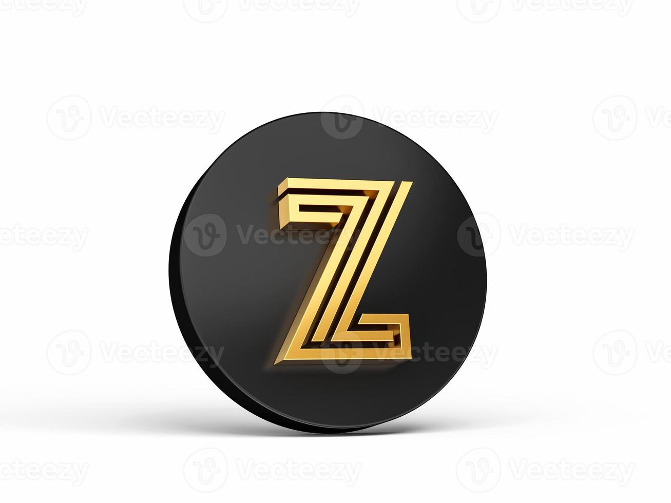 Royal Gold Modern Font. Elite 3D Alphabet Letter z on Black 3d button icon 3d Illustration photo