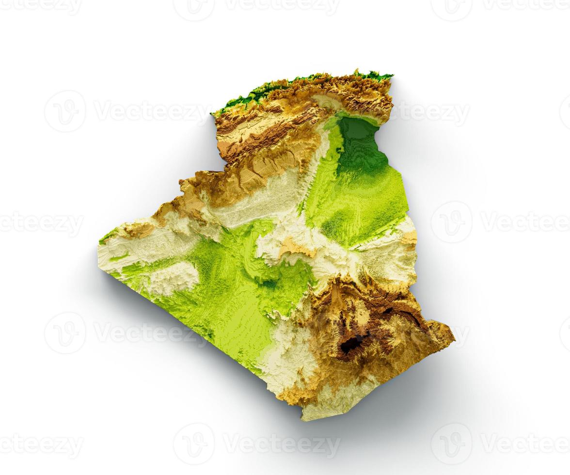 Algeria Map Shaded relief Color Height map on White Background 3d illustration photo