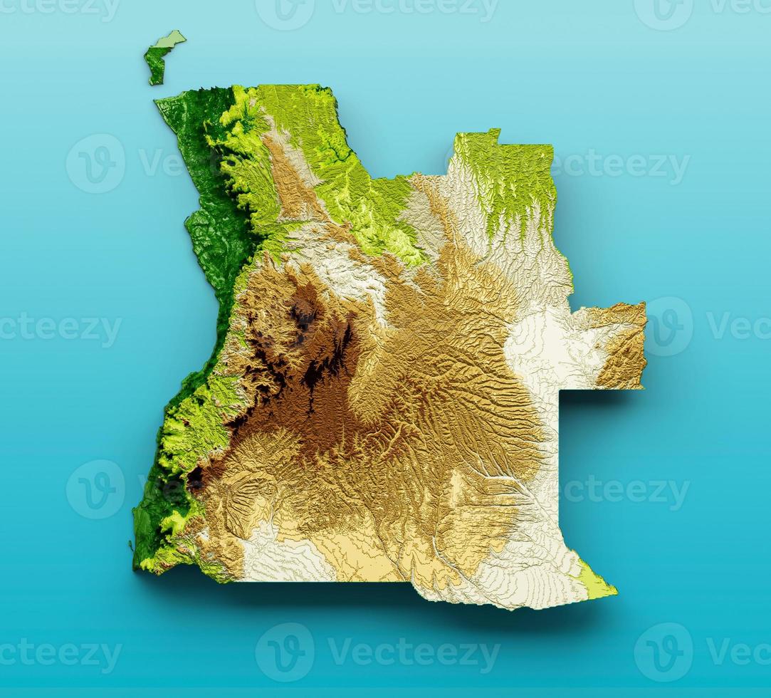 Angola Map Shaded relief Color Height map on the sea Blue Background 3d illustration photo
