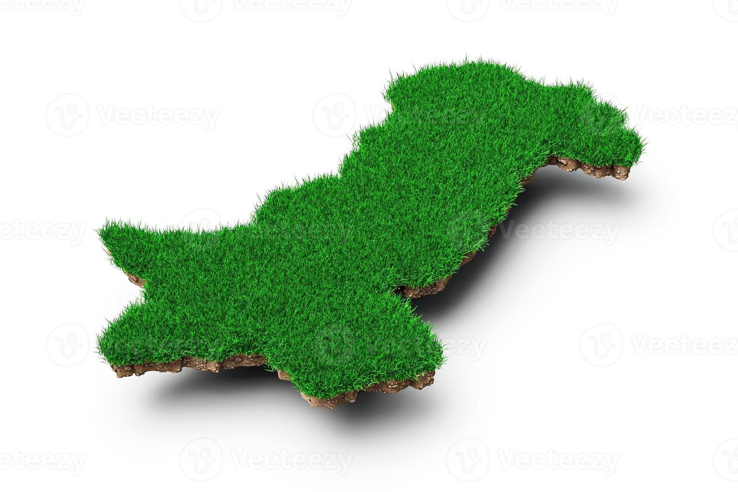 Pakistan Map soil land geology cross section with green grass and Rock ground texture 3d illustration photo