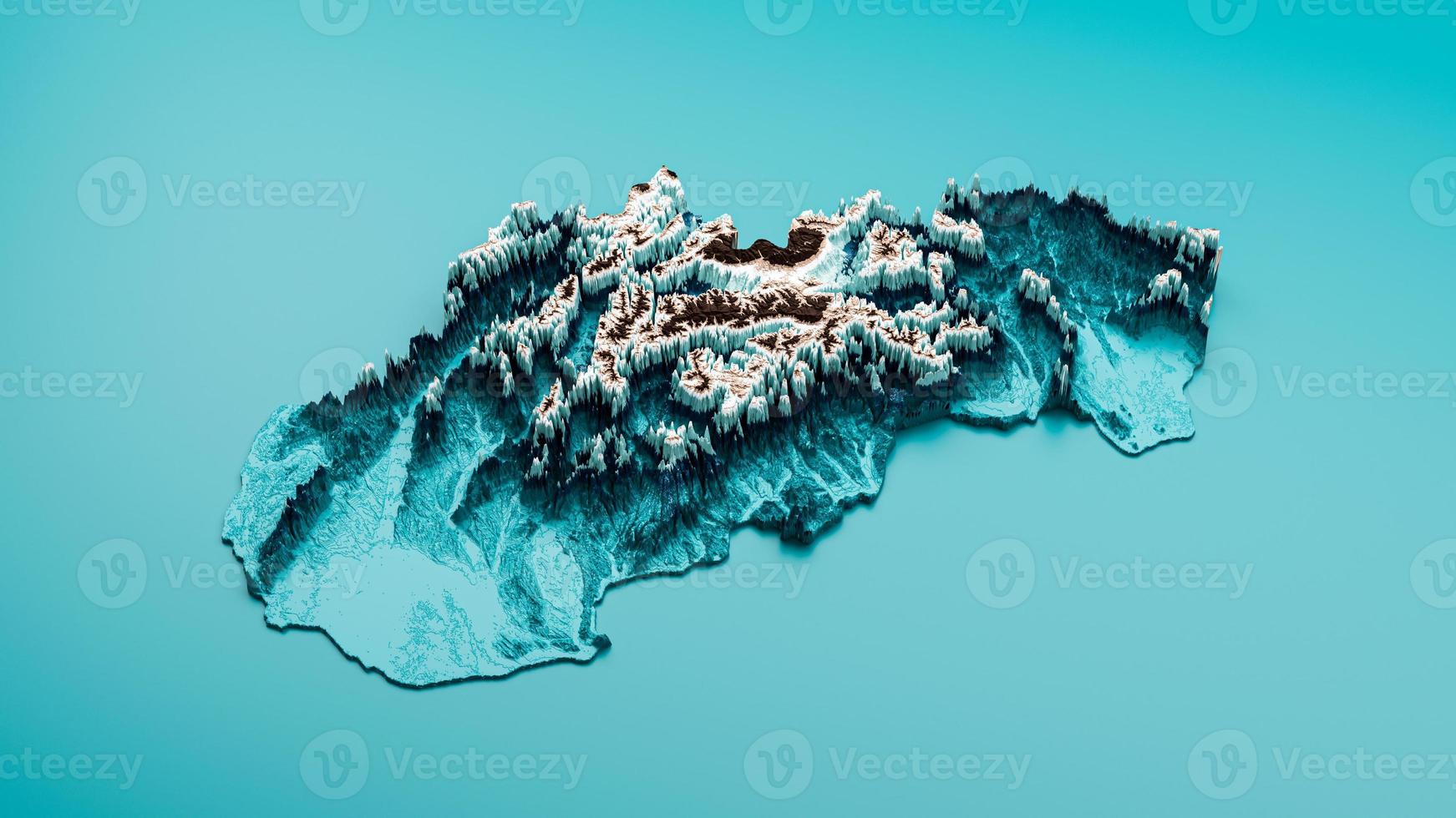 Topographic Slovakia Map Hypsometric Elevation tint Spectral Shaded relief map 3d illustration photo