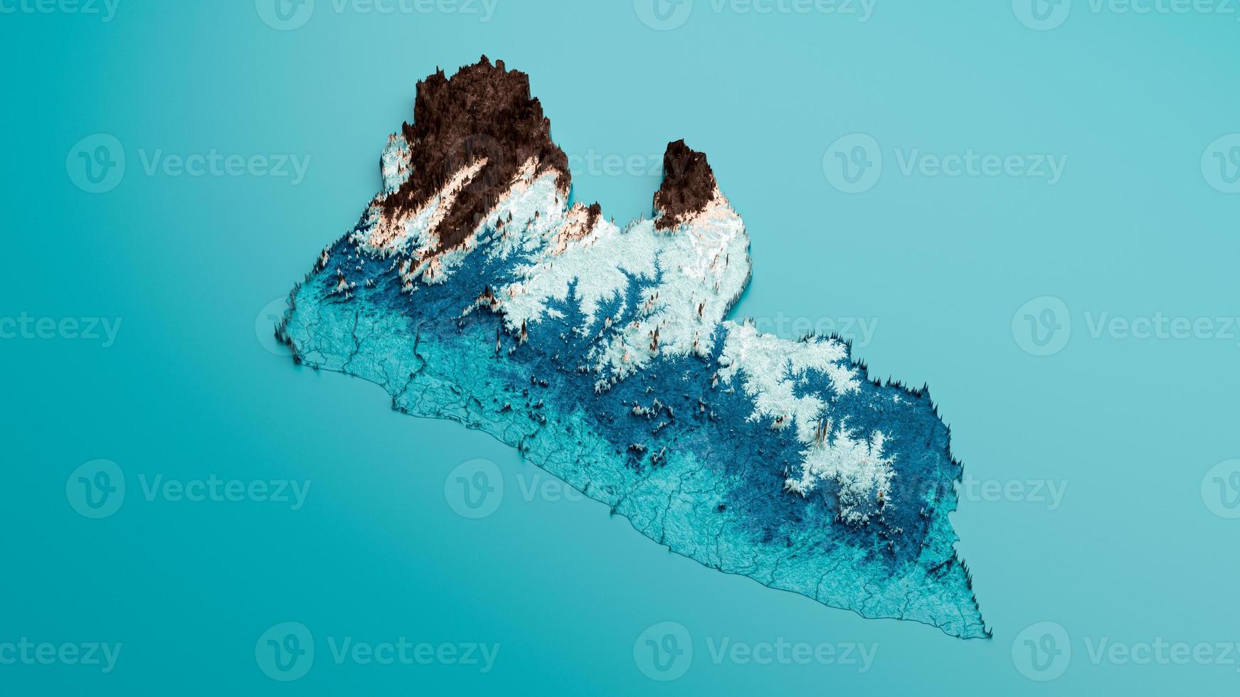 Topographic Liberia Map Hypsometric Elevation tint Spectral Shaded relief map 3d illustration photo