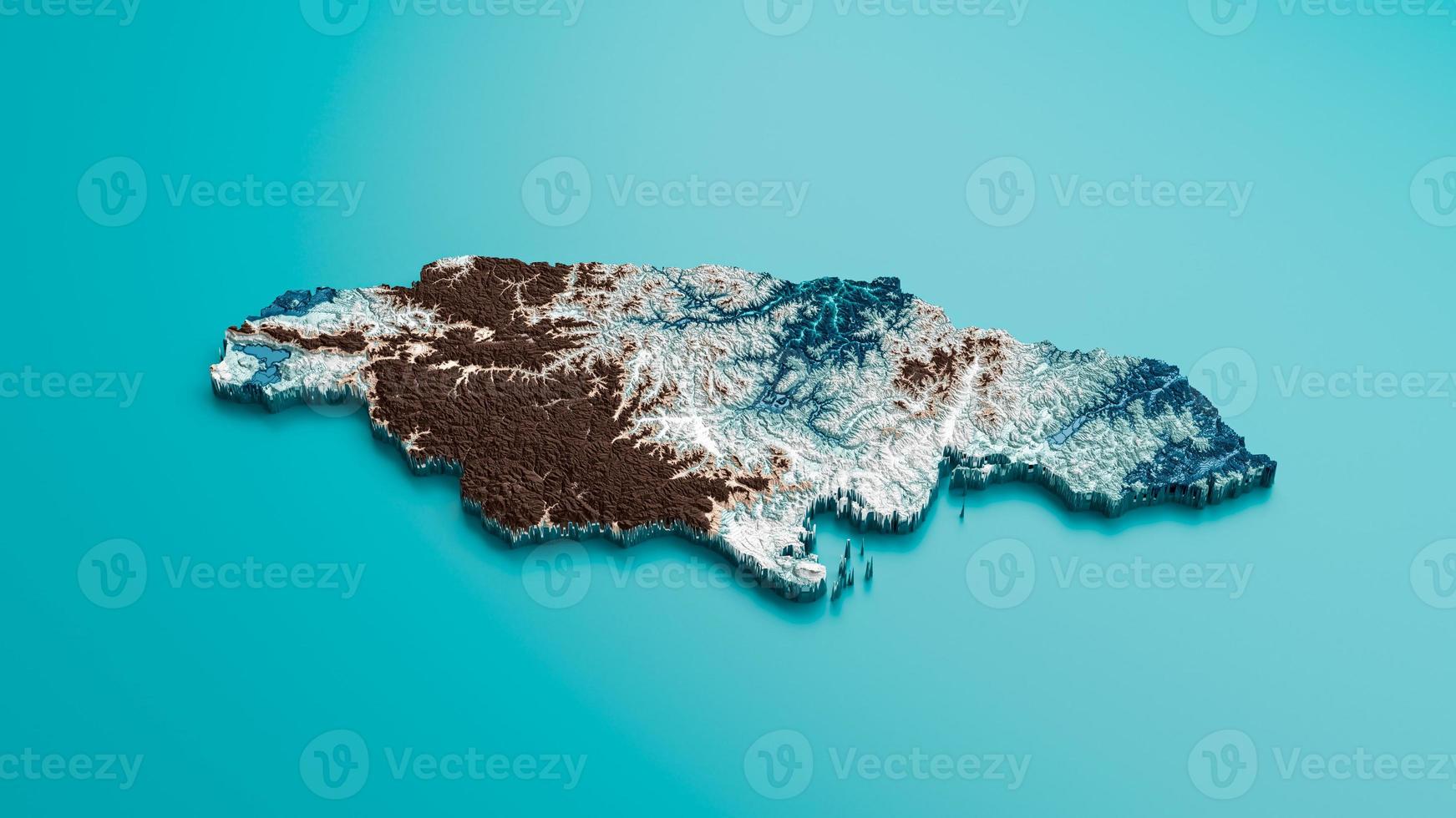 Topographic Jamaica Map Hypsometric Elevation tint Spectral Shaded relief map 3d illustration photo