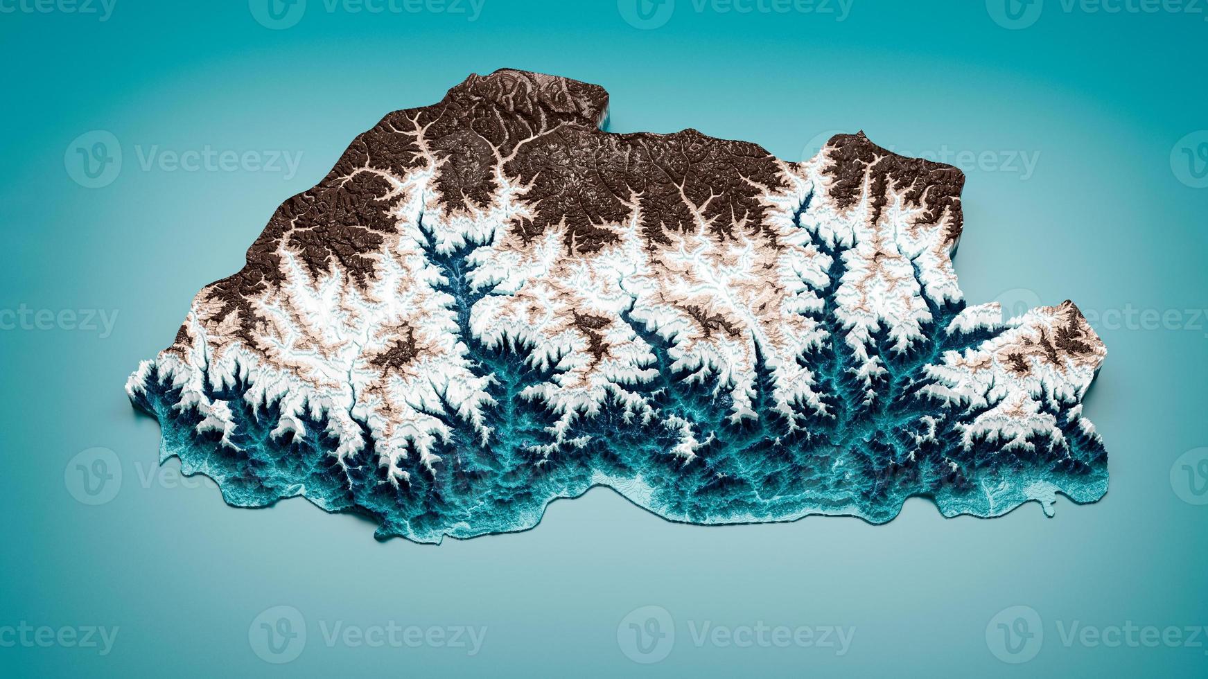 Topographic Bhutan Map Hypsometric Elevation tint Spectral Shaded relief map 3d illustration photo