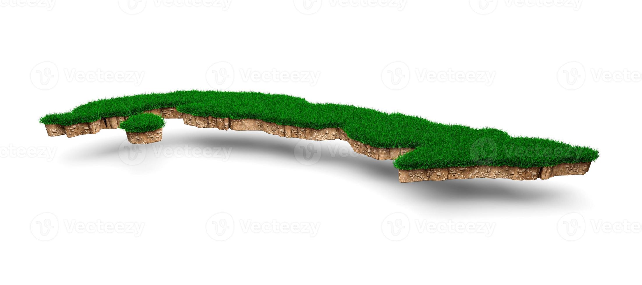 Cuba Map soil land geology cross section with green grass and Rock ground texture 3d illustration photo