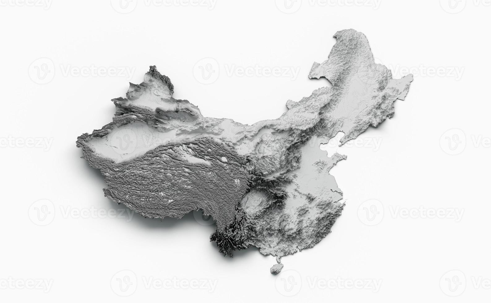 China Map China Flag Shaded relief Color Height map on white Background 3d illustration photo