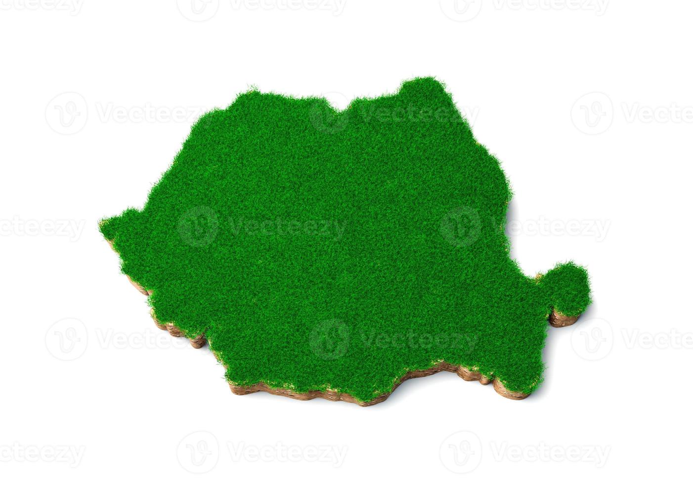 Romania Map soil land geology cross section with green grass and Rock ground texture 3d illustration photo