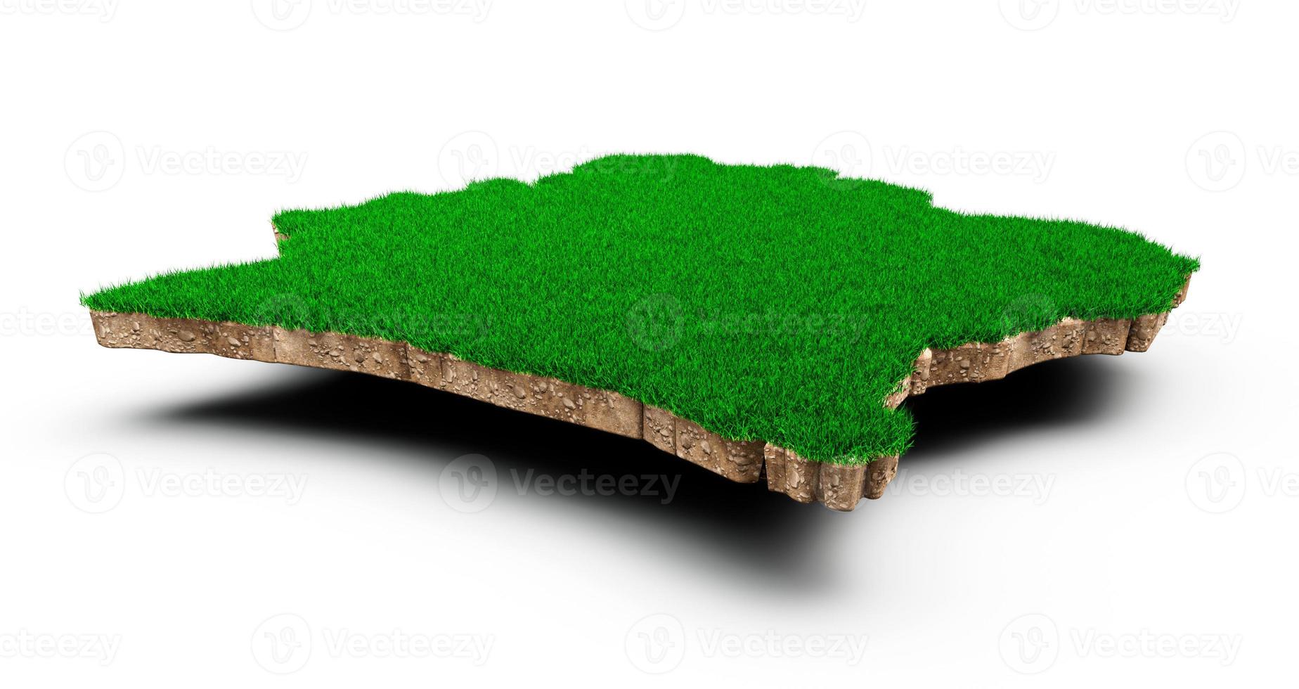 Ivory Coast Map soil land geology cross section with green grass and Rock ground texture 3d illustration photo