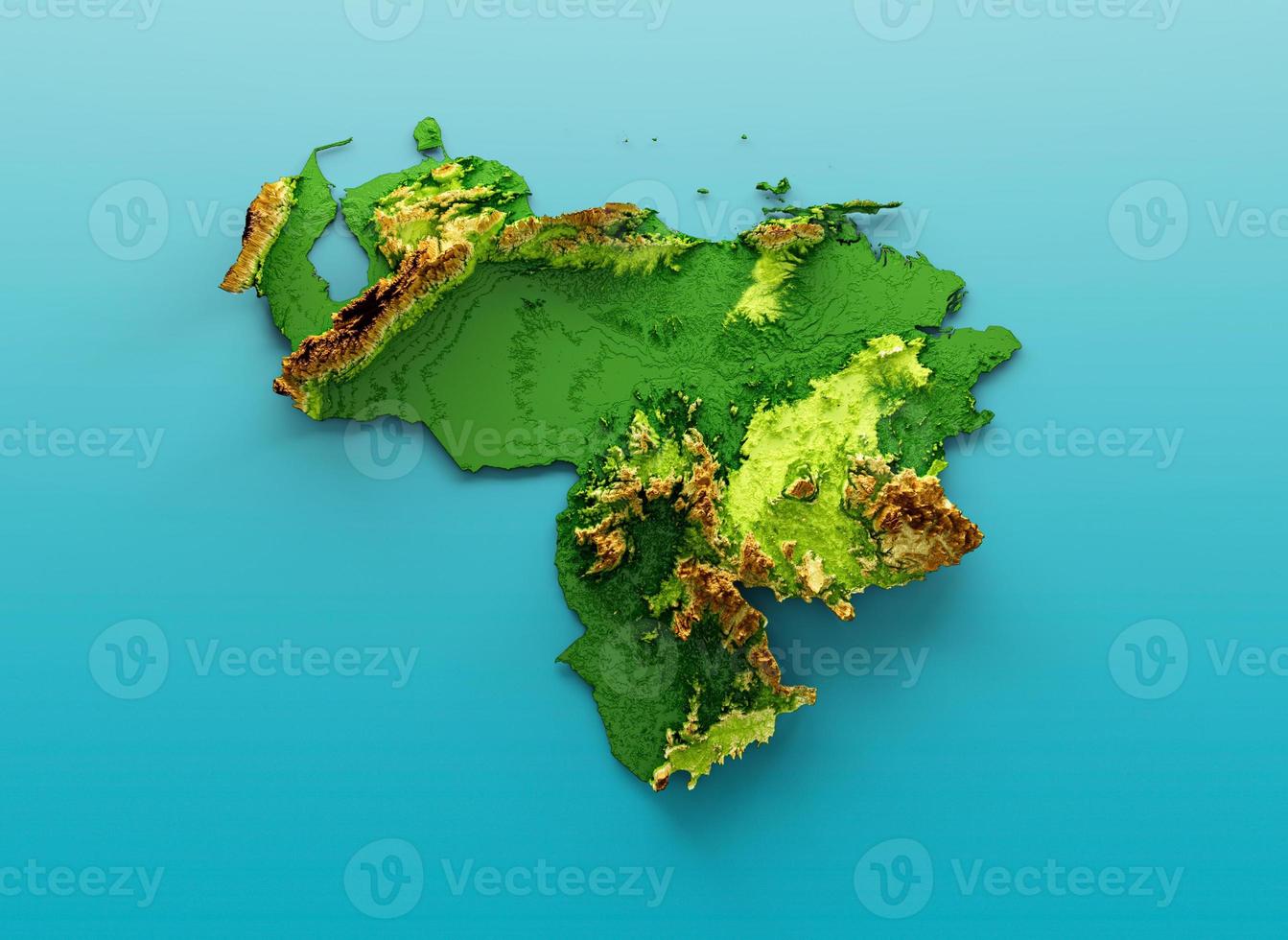 mapa de venezuela mapa de altura de color de relieve sombreado en el mar fondo azul ilustración 3d foto