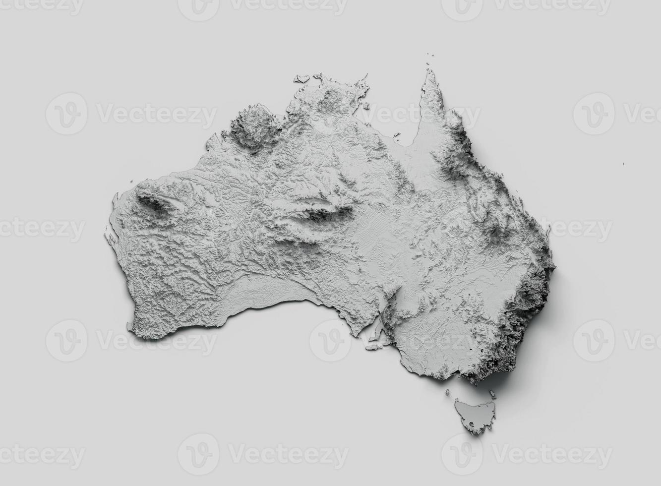 Australia Map Shaded relief Color Height map on white Background 3d illustration photo