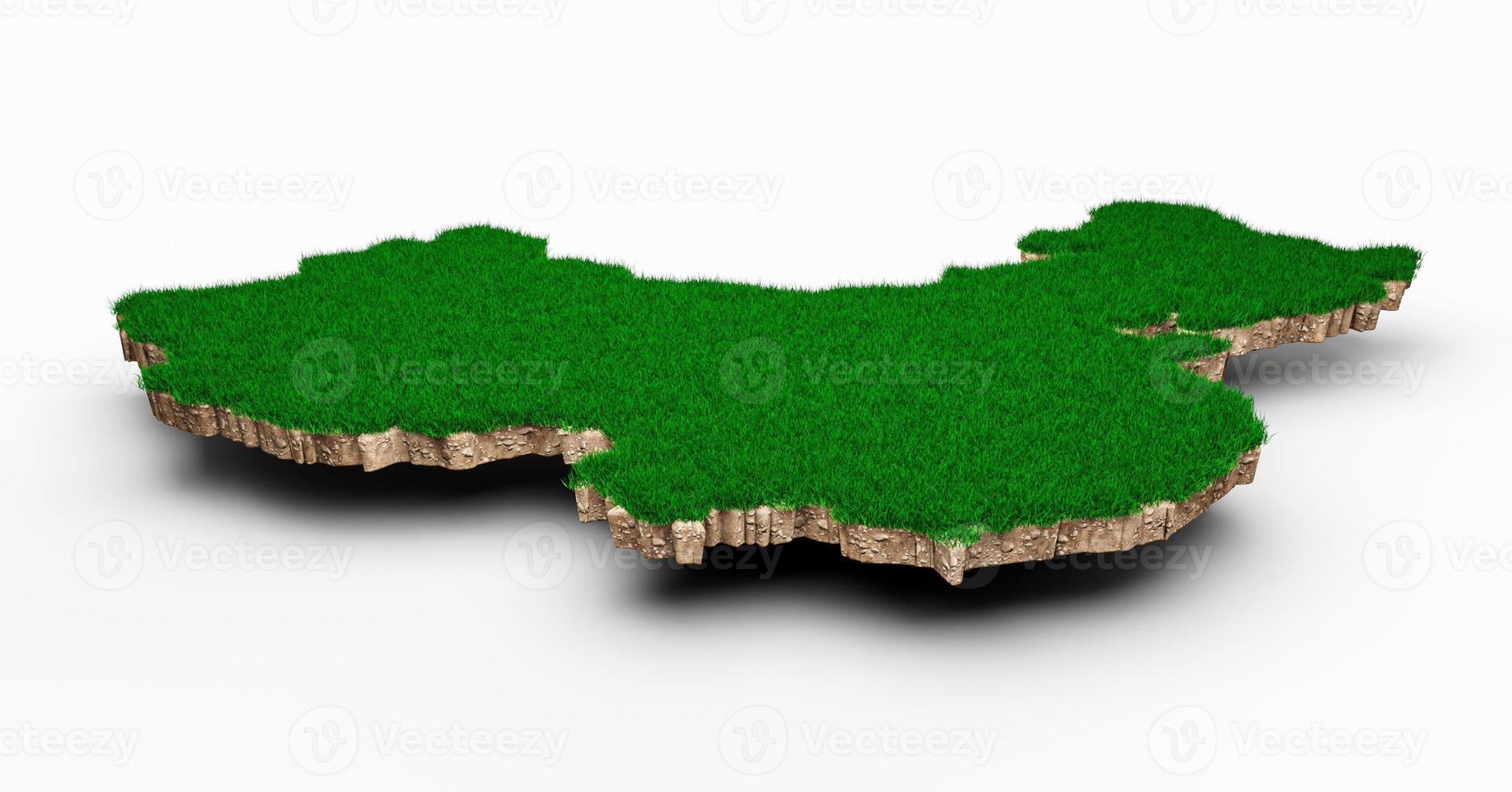 China Map soil land geology cross section with green grass and Rock ground texture 3d illustration photo