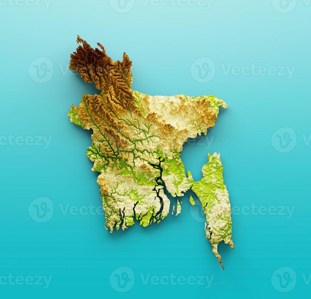 Bangladesh Map Shaded relief Color Height map on the sea Blue Background 3d illustration photo