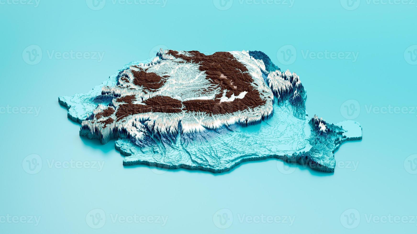Topographic Romania Map Hypsometric Elevation tint Spectral Shaded relief map 3d illustration photo
