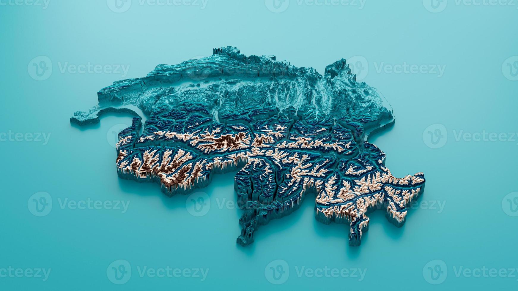 Topographic Switzerland Map Hypsometric Switzerland Elevation tint Spectral Shaded relief map 3d illustration photo