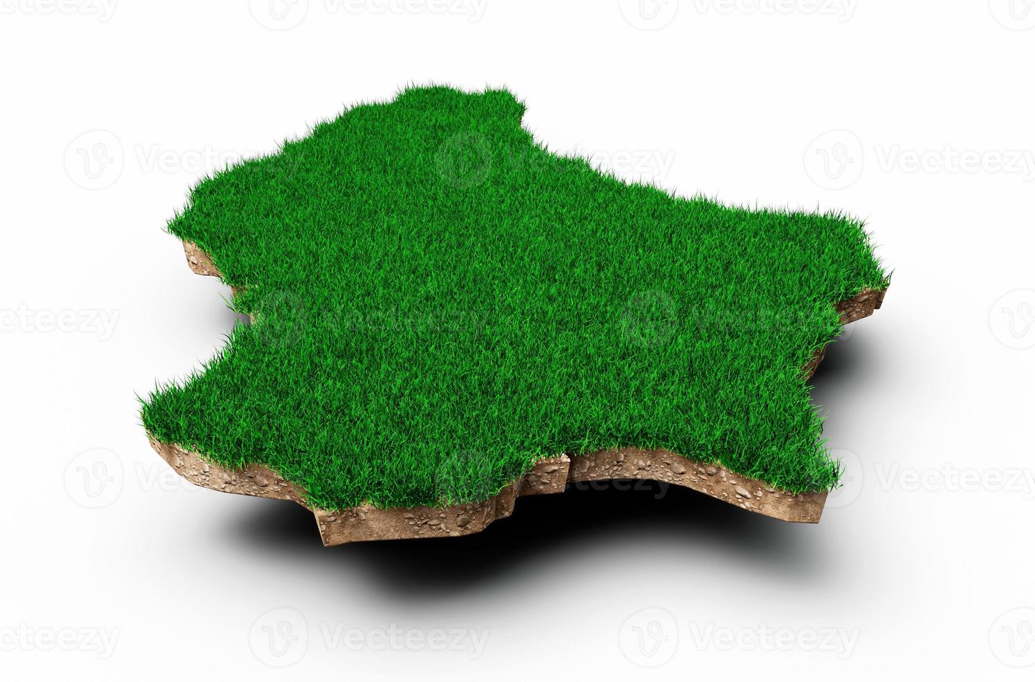 Luxembourg Map soil land geology cross section with green grass and Rock ground texture 3d illustration photo