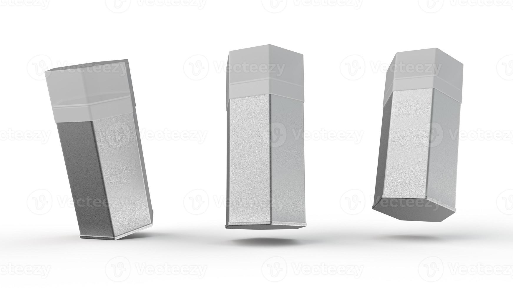 Realistic rough metal Jar hexagon 6 Corner Shape container 3d illustration photo