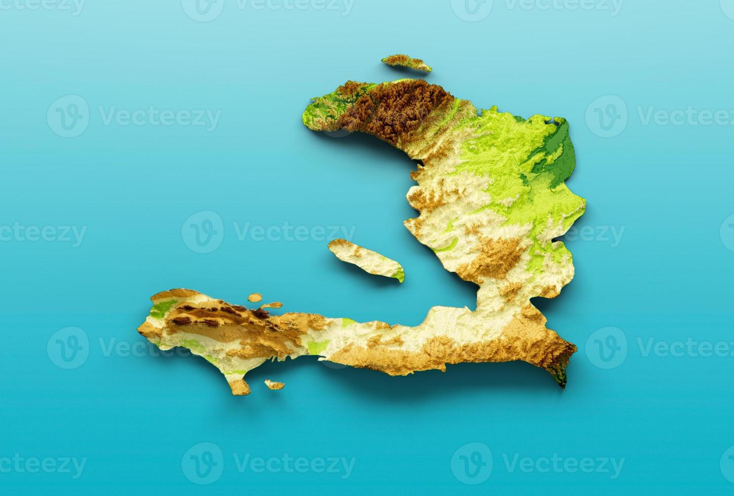 Haiti Map Shaded relief Color Height map on the sea Blue Background 3d illustration photo