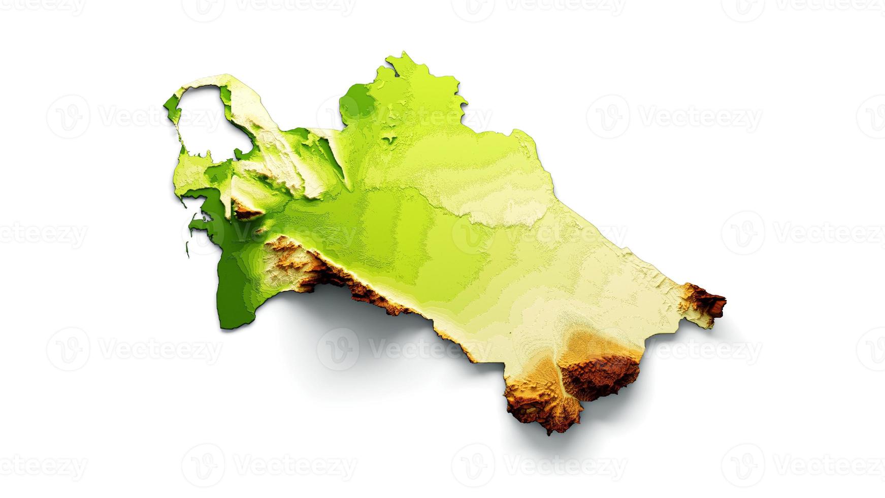Turkmenistan Map Shaded relief Color Height map on white Background 3d illustration photo