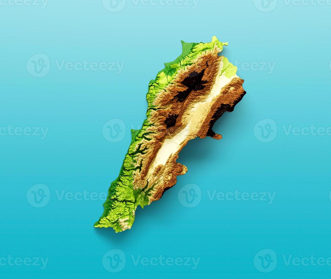 Lebanon Map Shaded relief Color Height map on the sea Blue Background 3d illustration photo