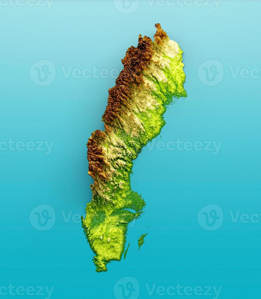 Sweden Map Shaded relief Color Height map on the sea Blue Background 3d illustration photo