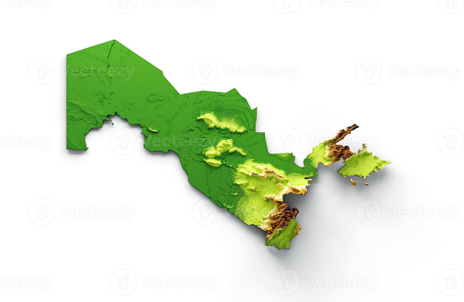 Uzbekistan Map Shaded relief Color Height map on white Background 3d illustration photo