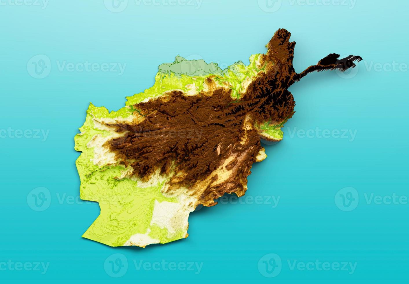 Afghanistan Map Shaded relief Color Height map on the sea Blue Background 3d illustration photo