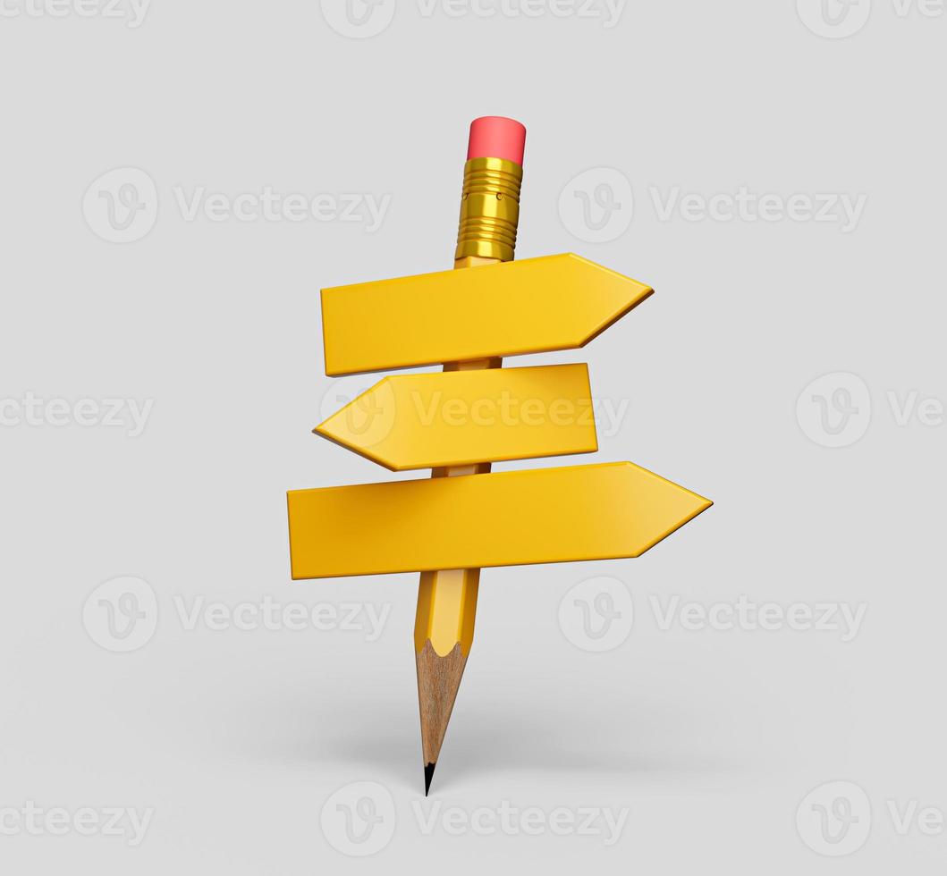 Yellow Pencil - direction indicator - order and chaos. choosing right solution to problem back to school Concept 3d illustration photo