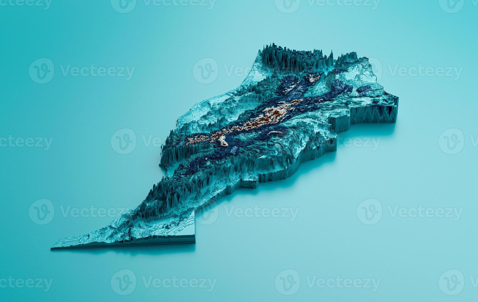 Topographic Morocco Map Hypsometric Elevation tint Spectral Shaded relief map 3d illustration photo