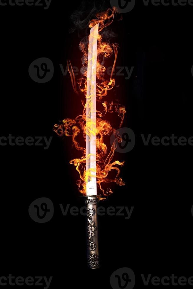 Japanese sword in flames photo