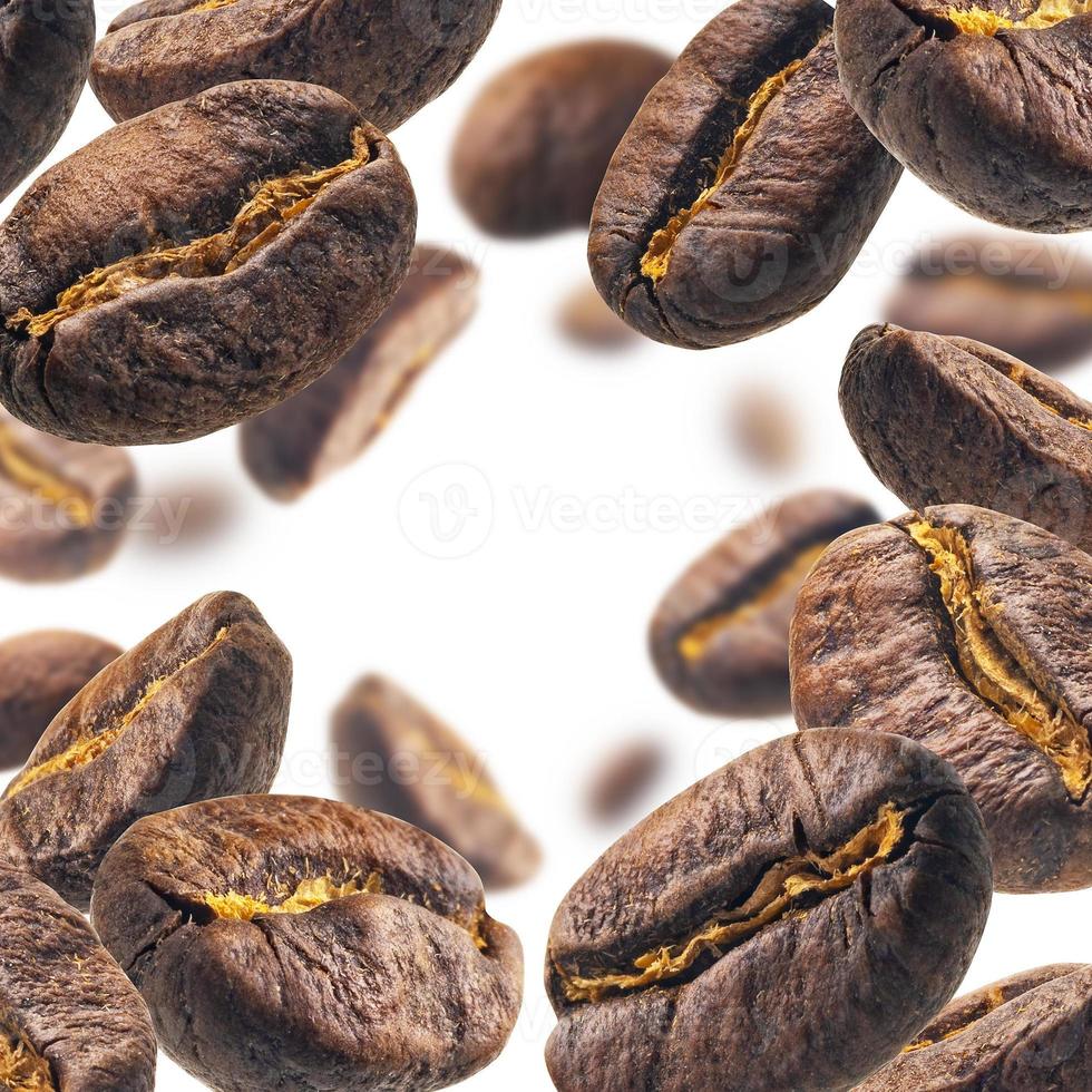 Coffee beans levitate on a white background photo