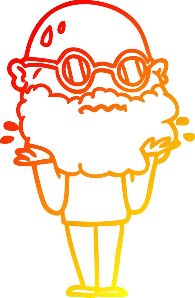 dibujo de línea de gradiente cálido hombre preocupado de dibujos animados con barba y gafas de sol vector