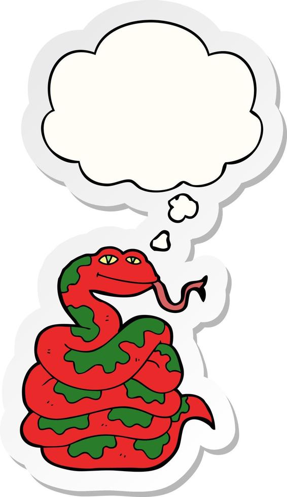 cartoon snake and thought bubble as a printed sticker vector
