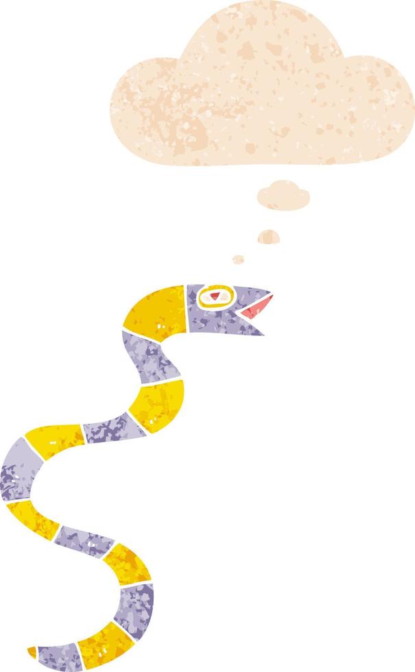 cartoon snake and thought bubble in retro textured style vector