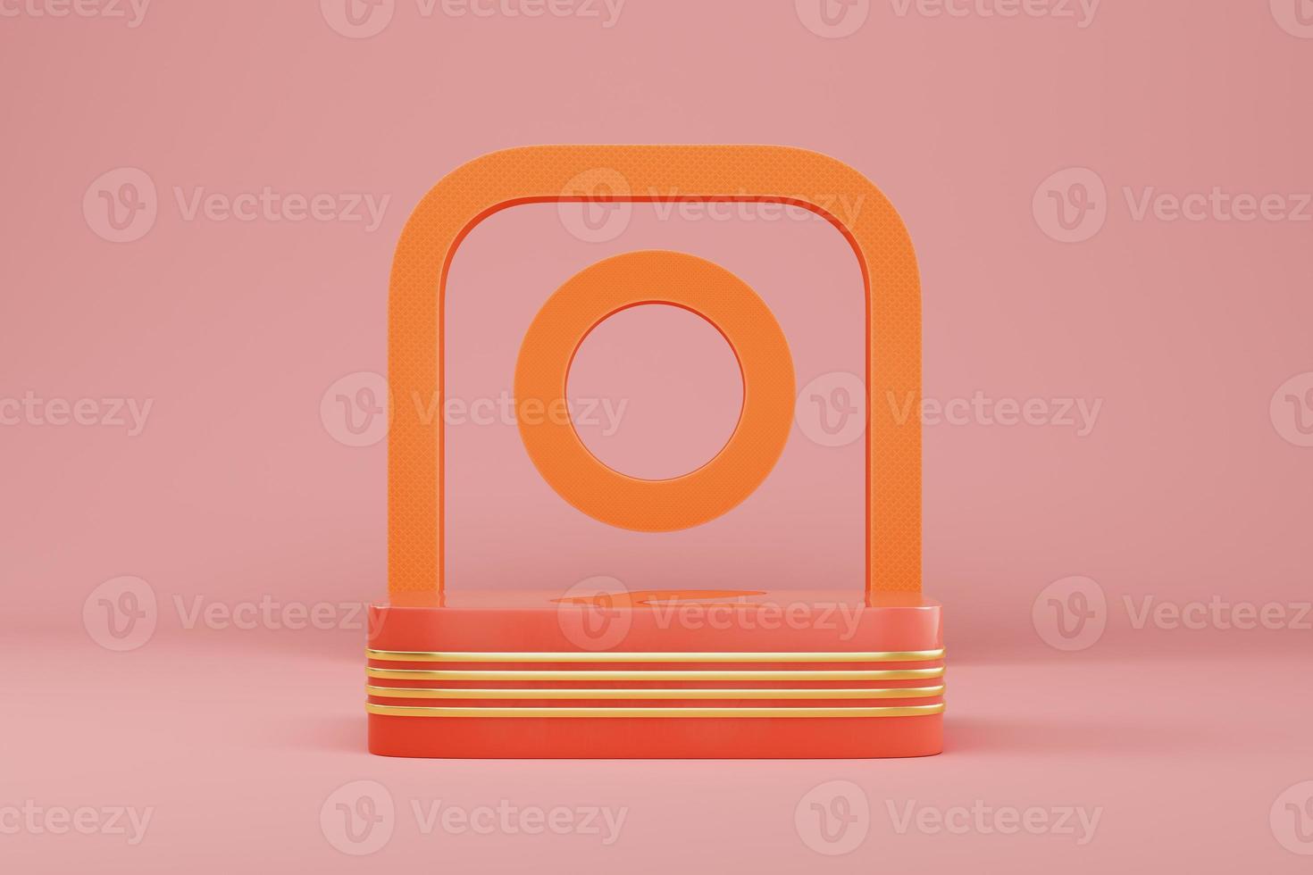 Abstract minimal pastel background. Orange rectangle pedestal or podium with geometrical shapes for product display photo