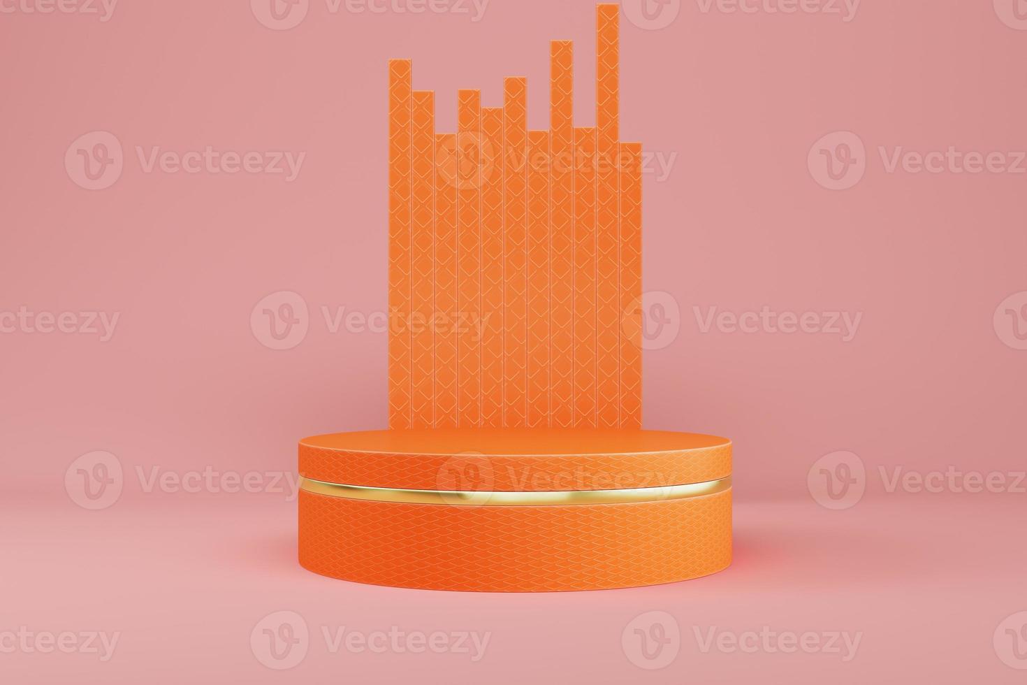 Abstract minimal pastel background. Orange cylindrical pedestal or podium with geometrical shape for product display photo