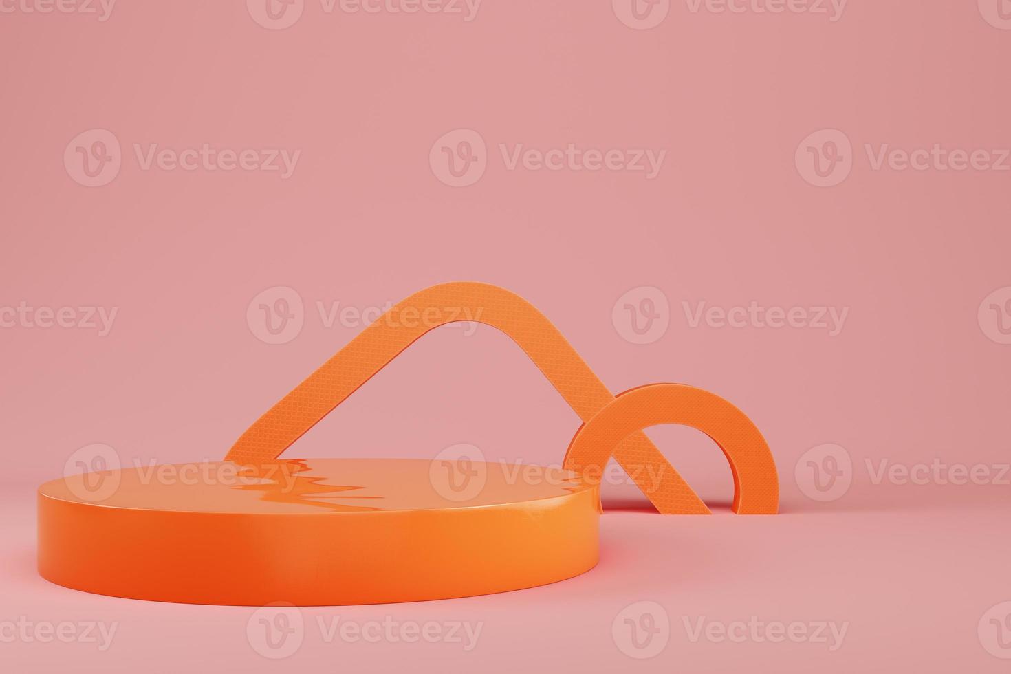 Abstract minimal pastel background. Orange cylindrical pedestal or podium with geometrical shape for product display photo