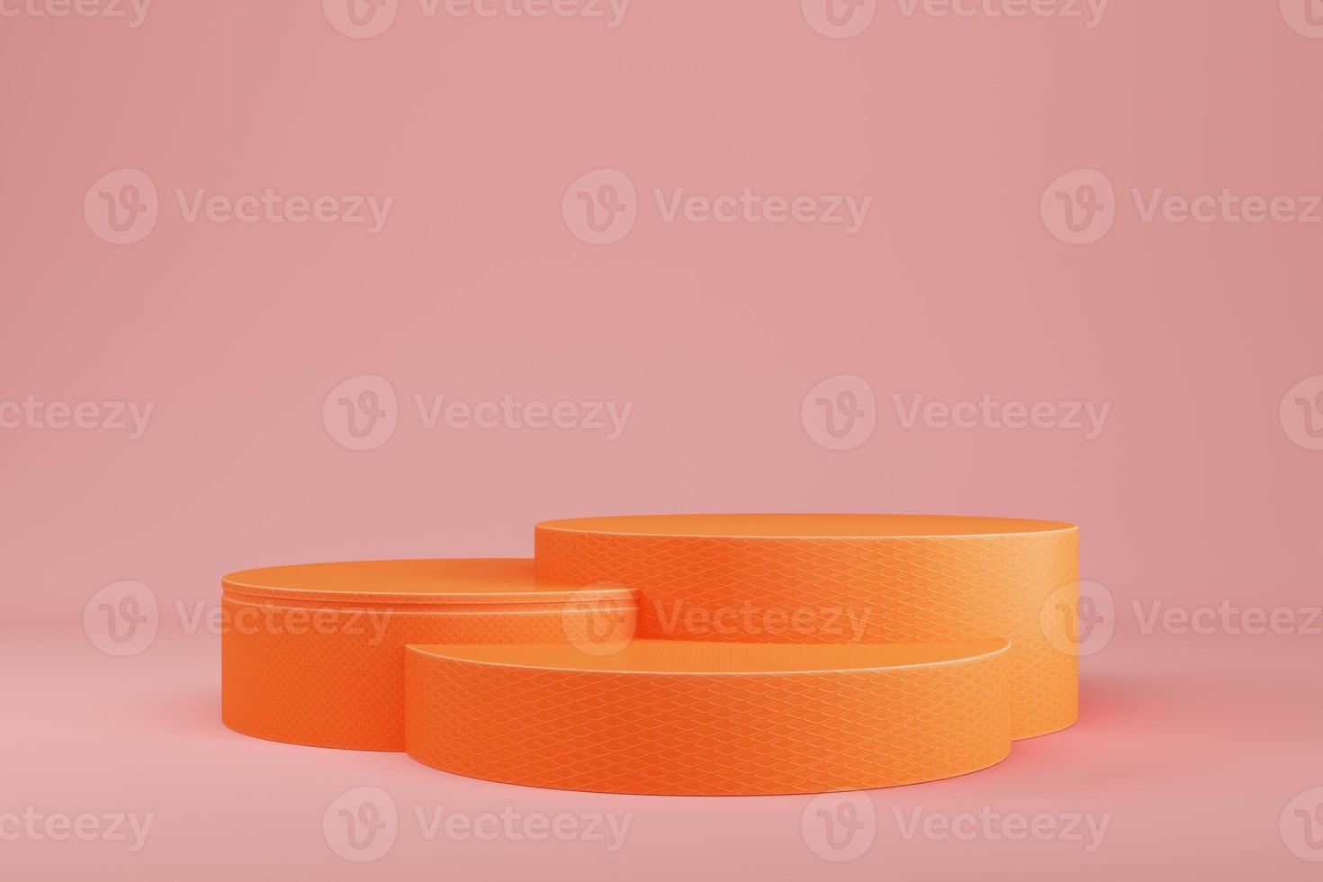 Abstract minimal pastel background. Orange cylindrical pedestals or podiums for product display photo
