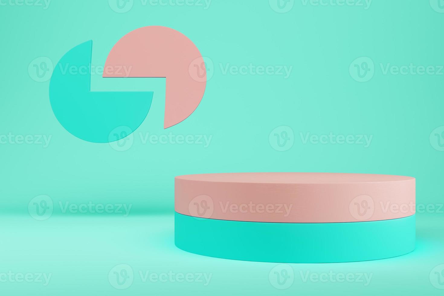 Abstract minimal pastel background. Cylindrical pedestal or podium with geometrical shape for product display photo