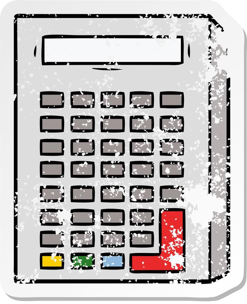 distressed sticker of a cartoon calculator vector