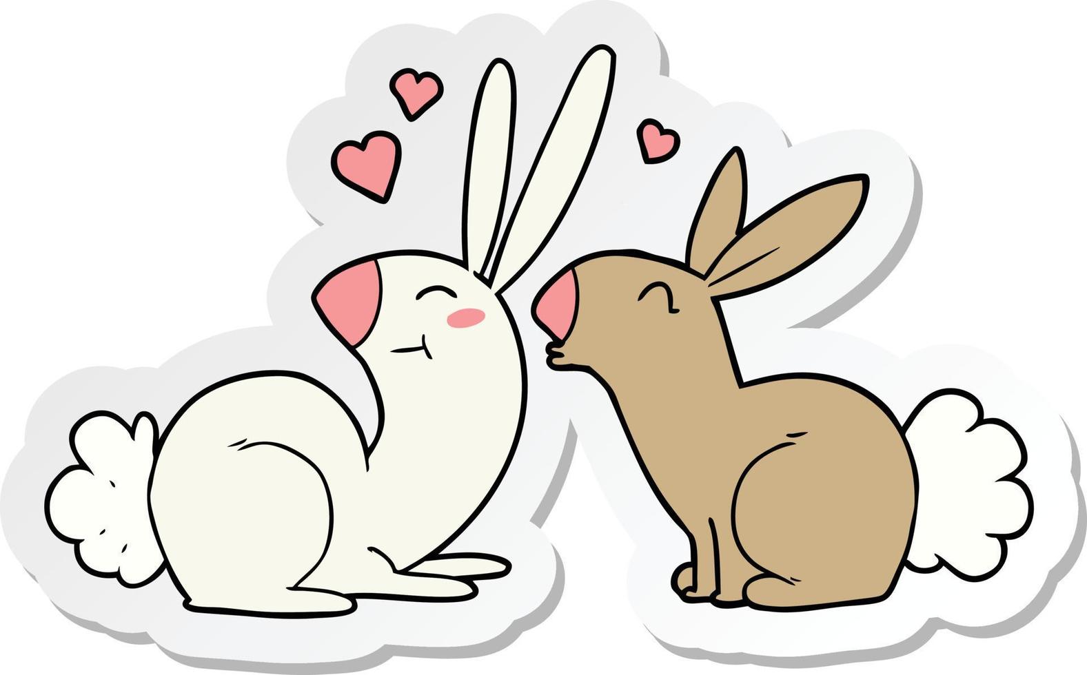 sticker of a cartoon rabbits in love vector