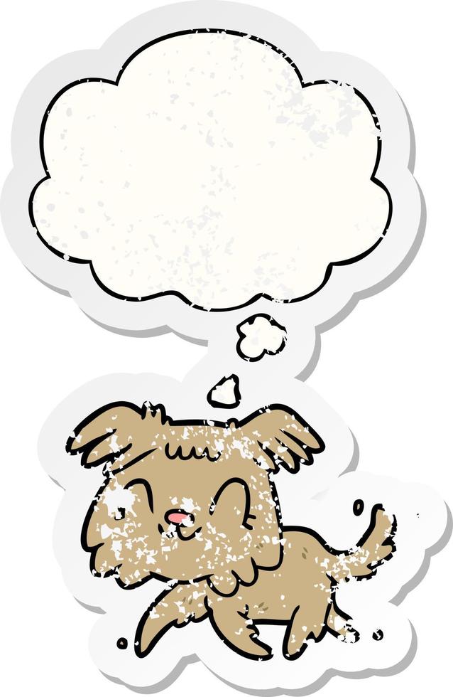 cartoon dog and thought bubble as a distressed worn sticker vector