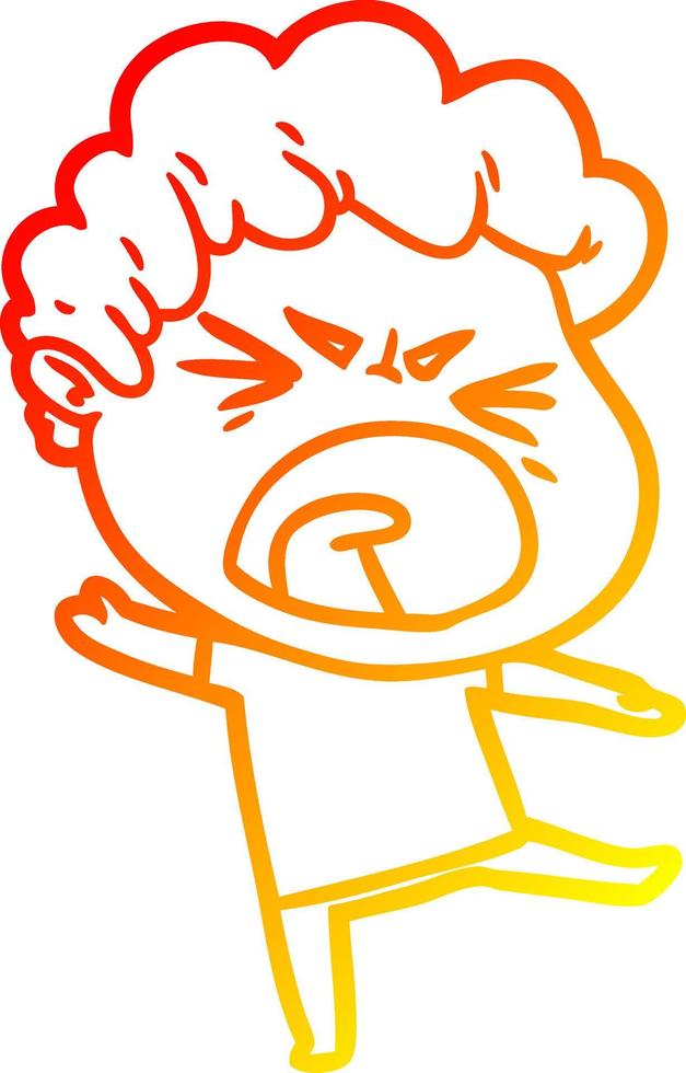 warm gradient line drawing cartoon furious man vector